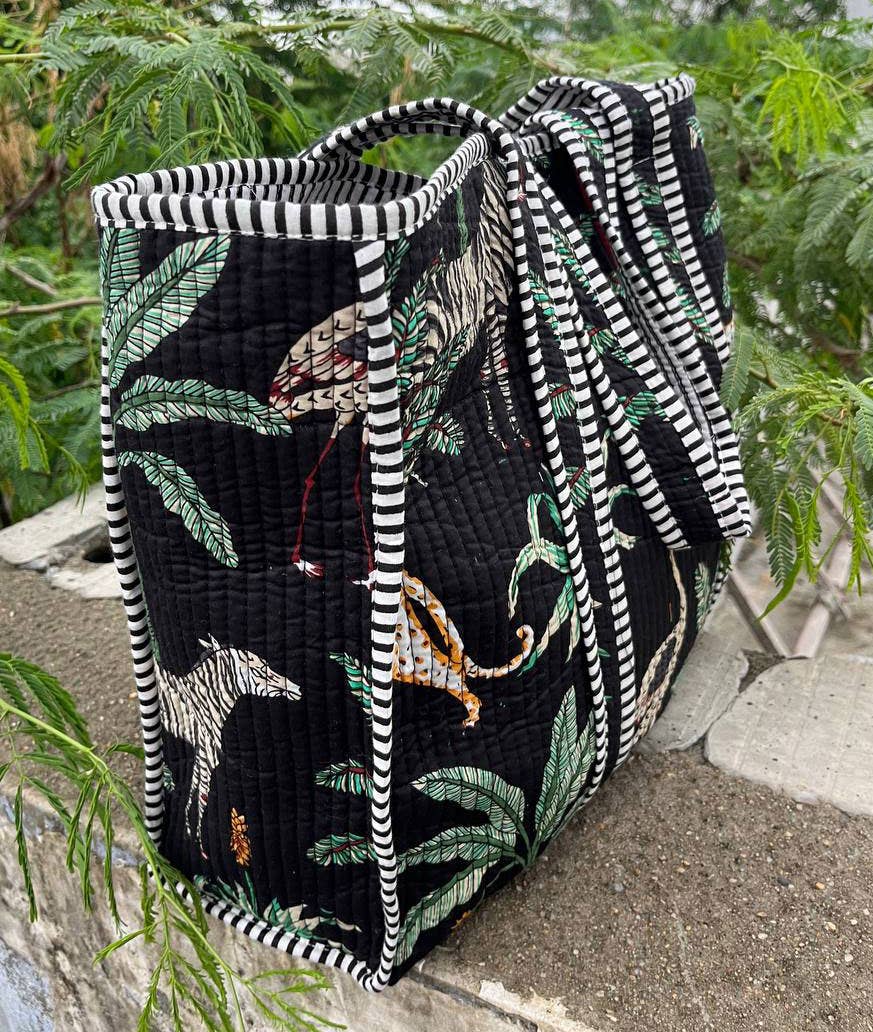 Jungle Printed Hand Bag Cotton Quilted Women Shoulder Bags