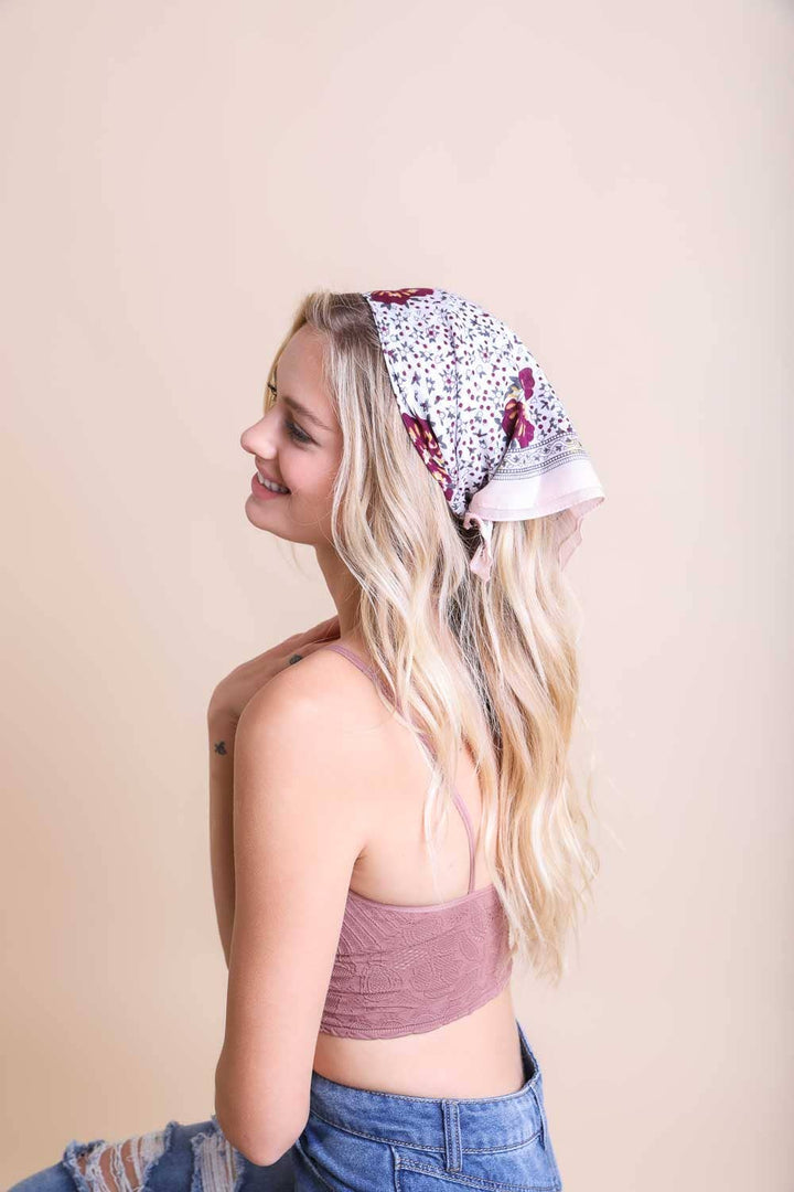 Orchid Floral Print Bandana: White