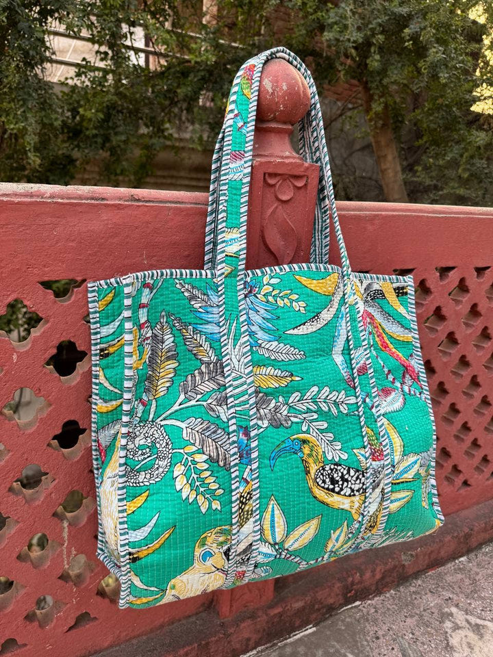 Bird Printed Bag Cotton Quilted Bag Market Bag Shopping Bags