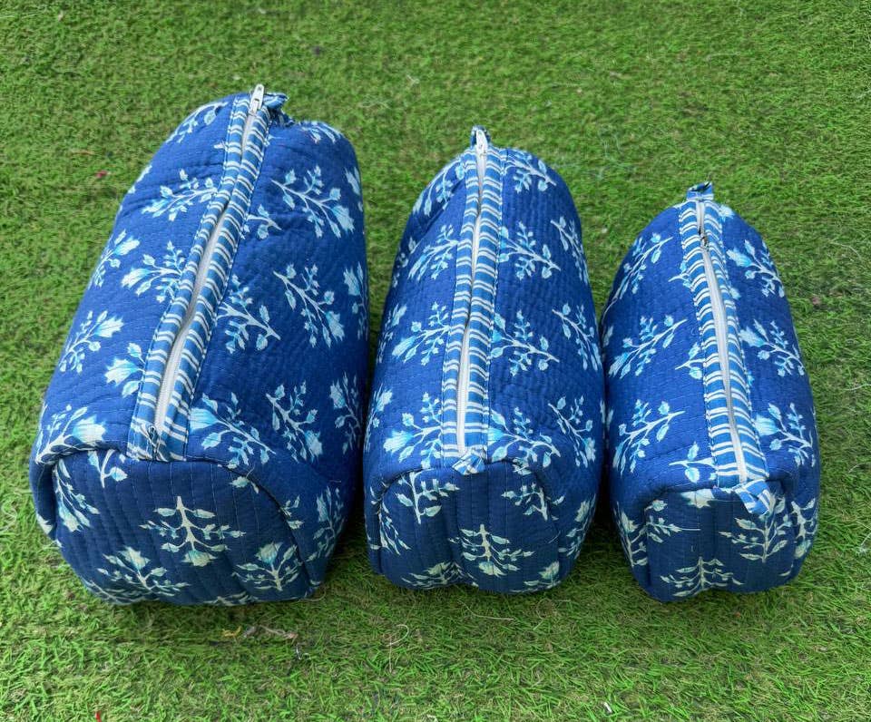 Quilted Make-Up Bag Cosmetic Pouch Block Print Toiletry Bags