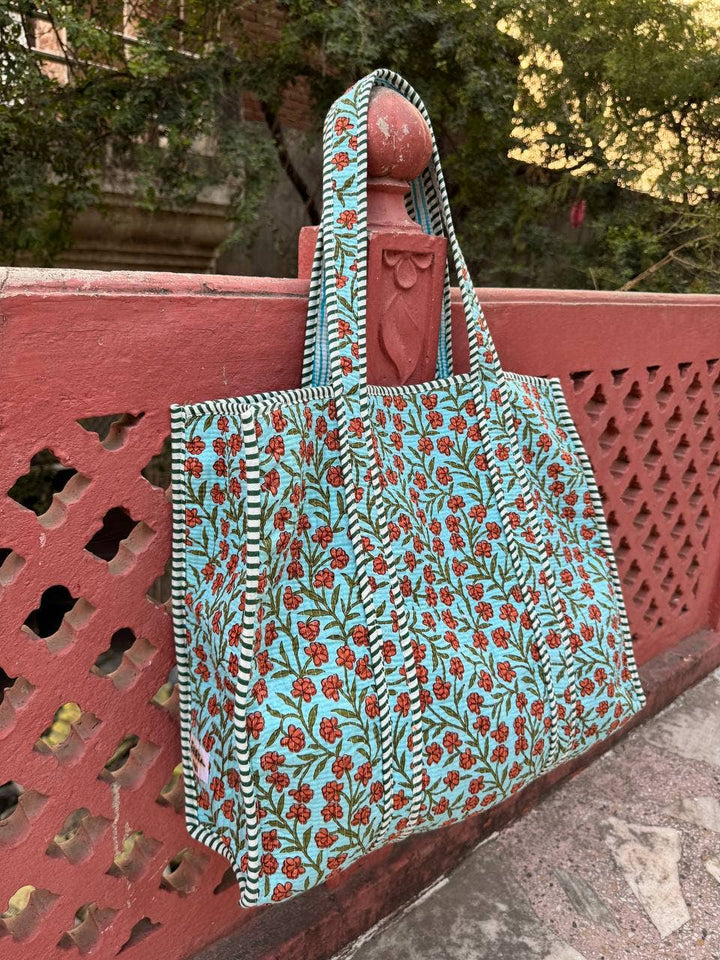 Small Floral Printed Bag Quilted Cotton Bag Tote Bag Travel