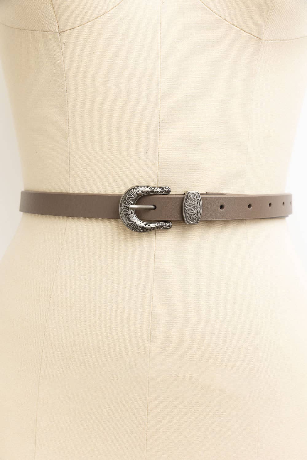Western Style Skinny Leather Belt - Cowgirl Chic: Camel
