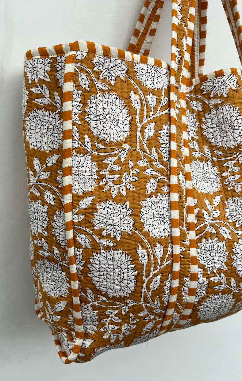 Colorful Travel Bag Floral Hand Block Printed Beautiful Bags