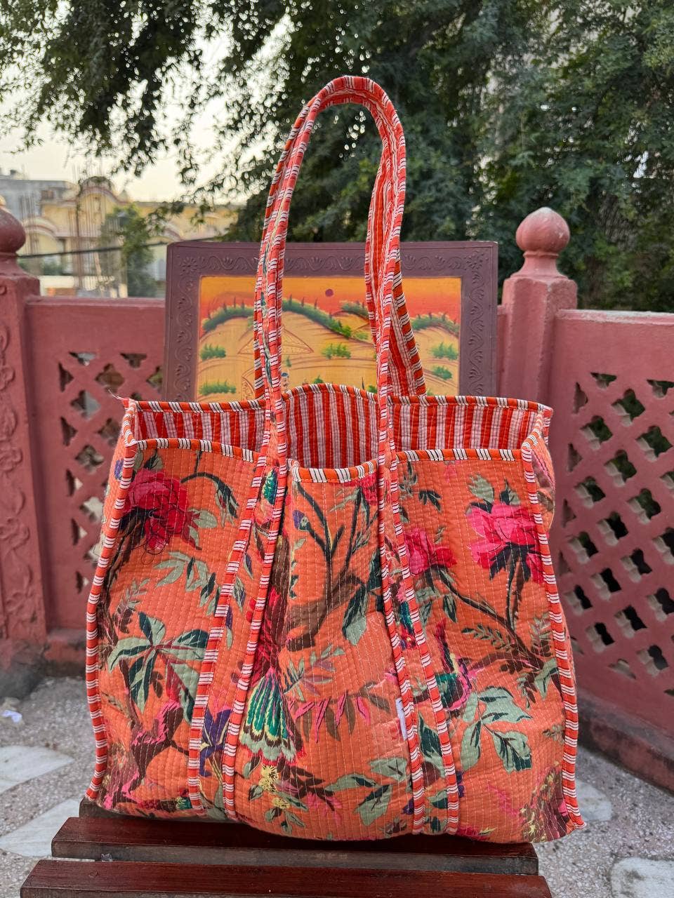 Bird Printed Bag Cotton Quilted Bag Market Bag Shopping Bags