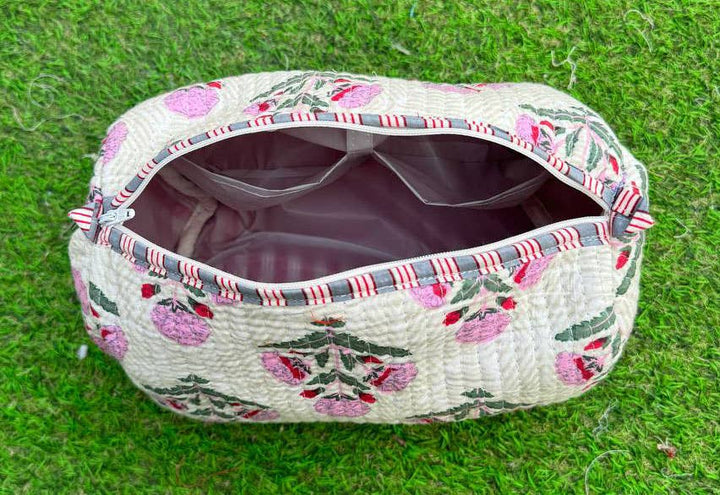 White Cotton Quilted Bag Hand Block Printed Bag Women Bags