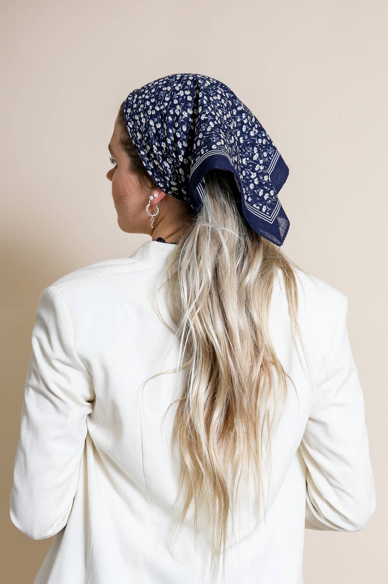 Cotton Field of Flowers Bandana - Muted Color Tones: Navy