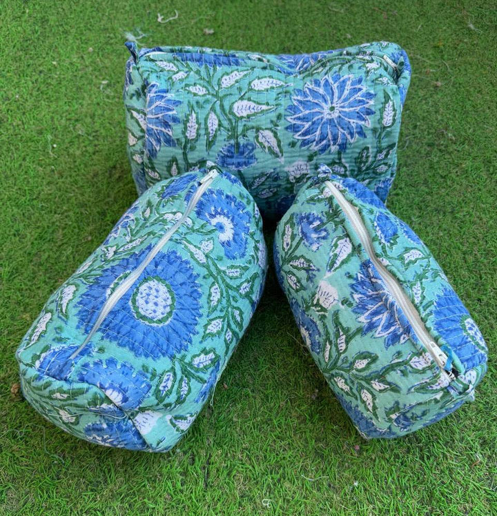 Sky Blue Block Printed Bag Indian Cotton Quilted Women Bags