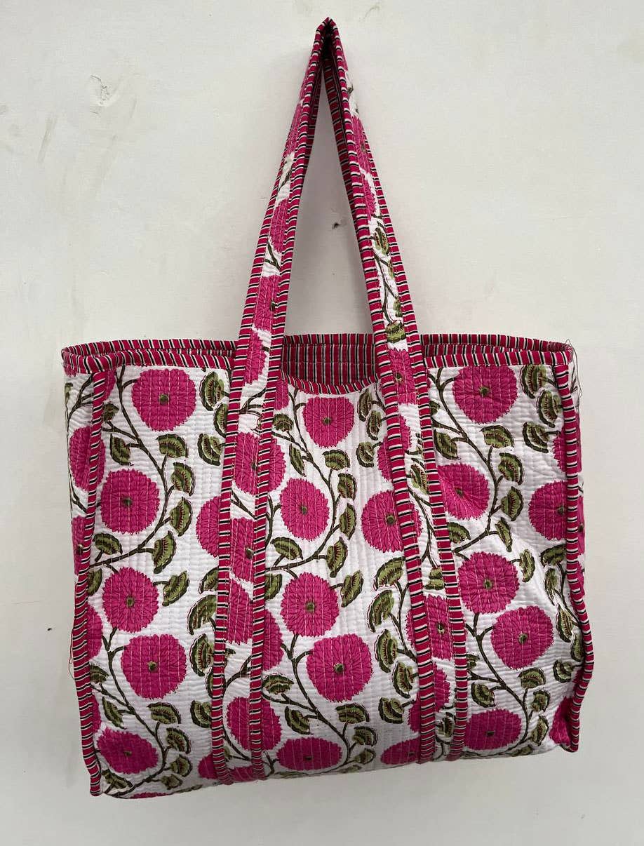 Handmade Cotton Indian Quilted Women Bag Floral Block Print