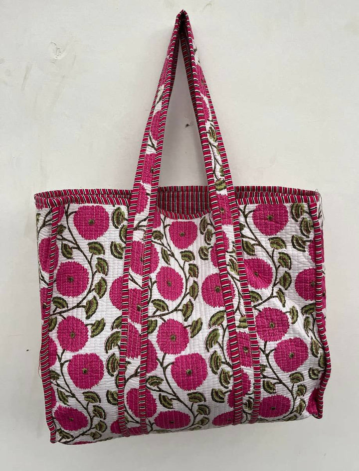 Handmade Cotton Indian Quilted Women Bag Floral Block Print