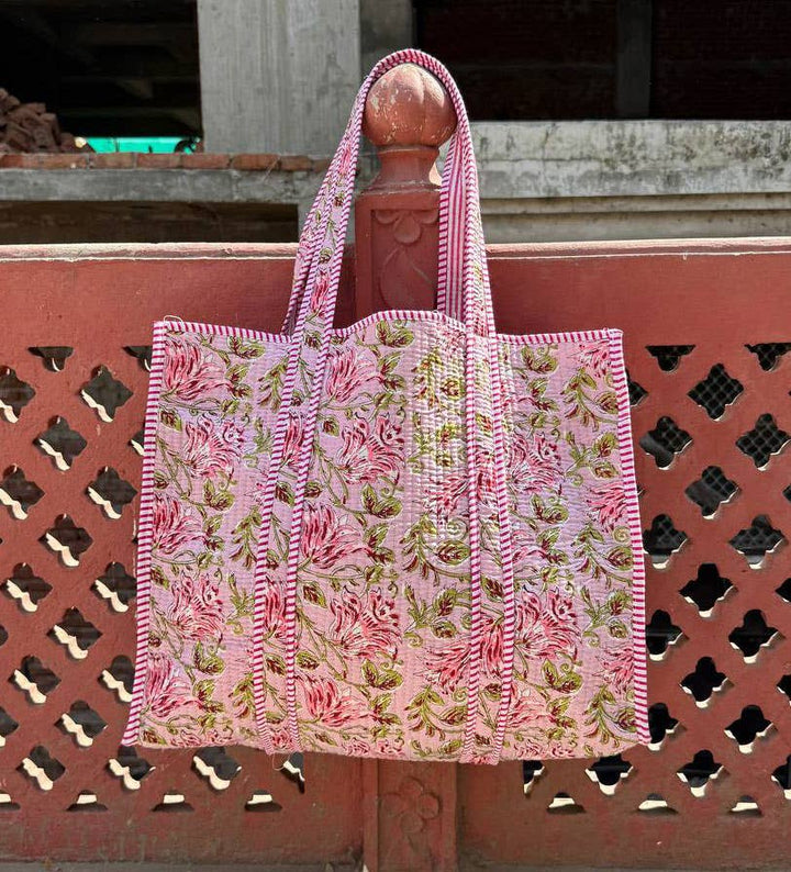 Large Cotton Floral Print Travel Bag Market Bag Shopping Bag