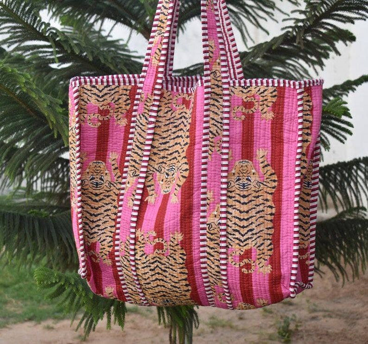 Tiger Hand Block Printed Bag Tote Handmade Fashion Women Bag