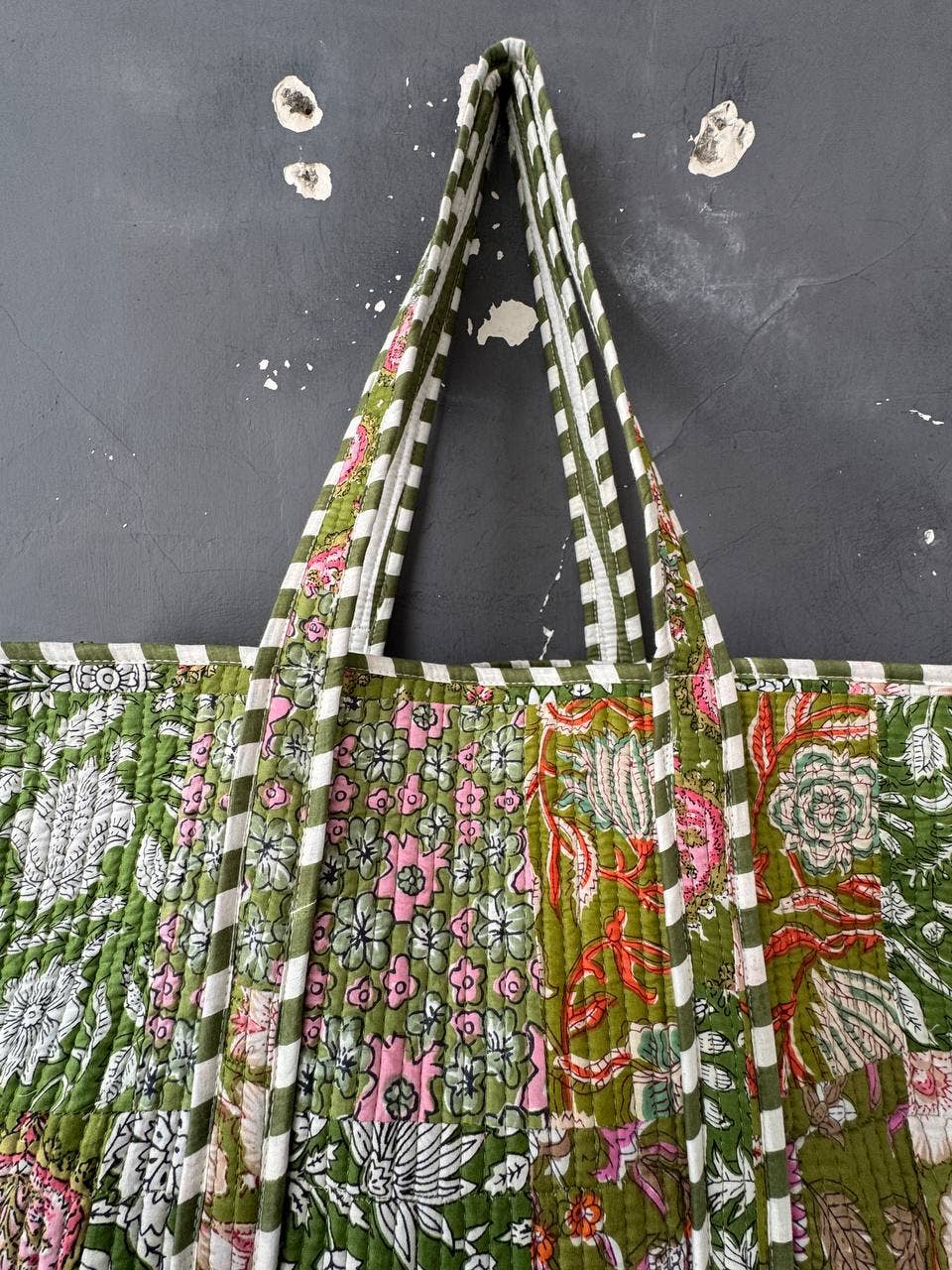 Machine Quilted Cotton Shopping Bags Patchwork Floral Print