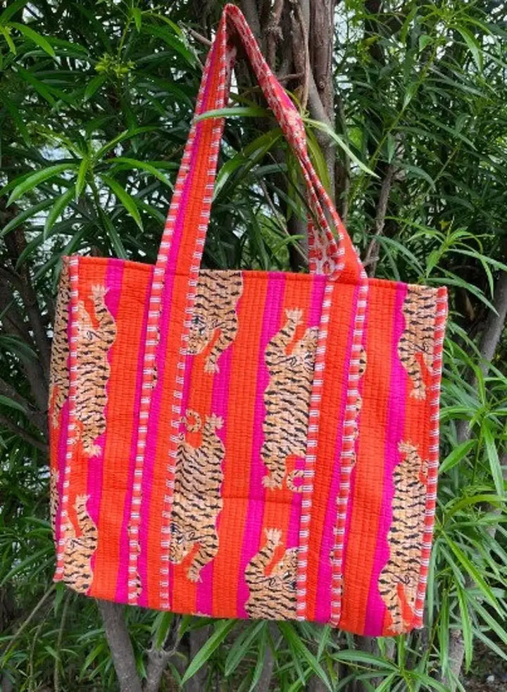 Tiger block Print Tote Bag Indian Handmade Cotton Shopping