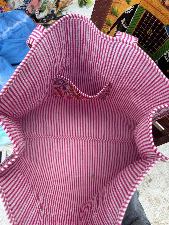 Shopping Bag Quilted Cotton Tote Bag Handprinted Women's Bag