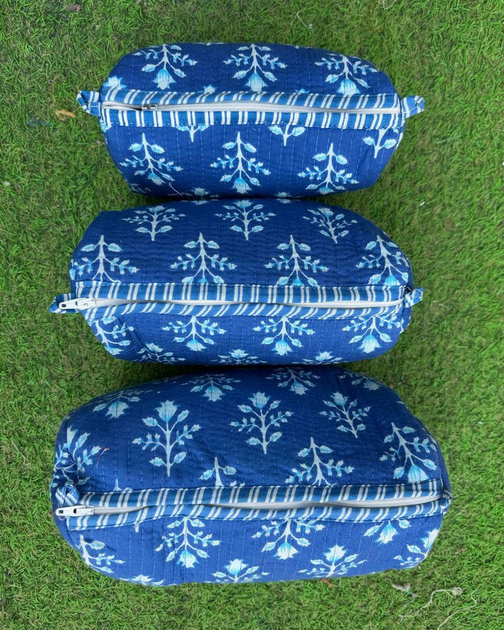 Quilted Make-Up Bag Cosmetic Pouch Block Print Toiletry Bags