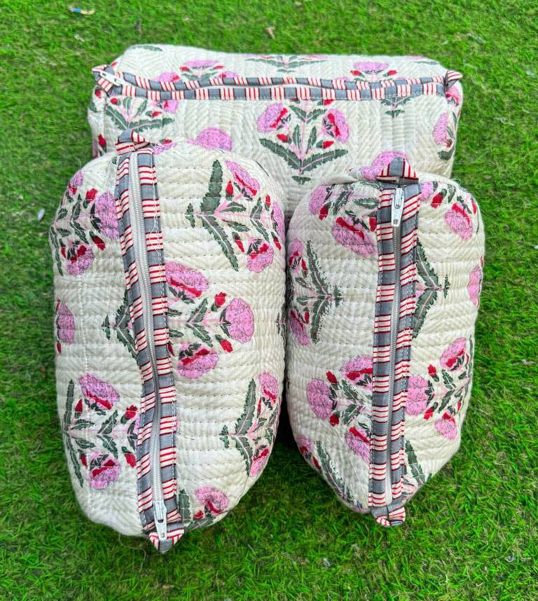 White Cotton Quilted Bag Hand Block Printed Bag Women Bags