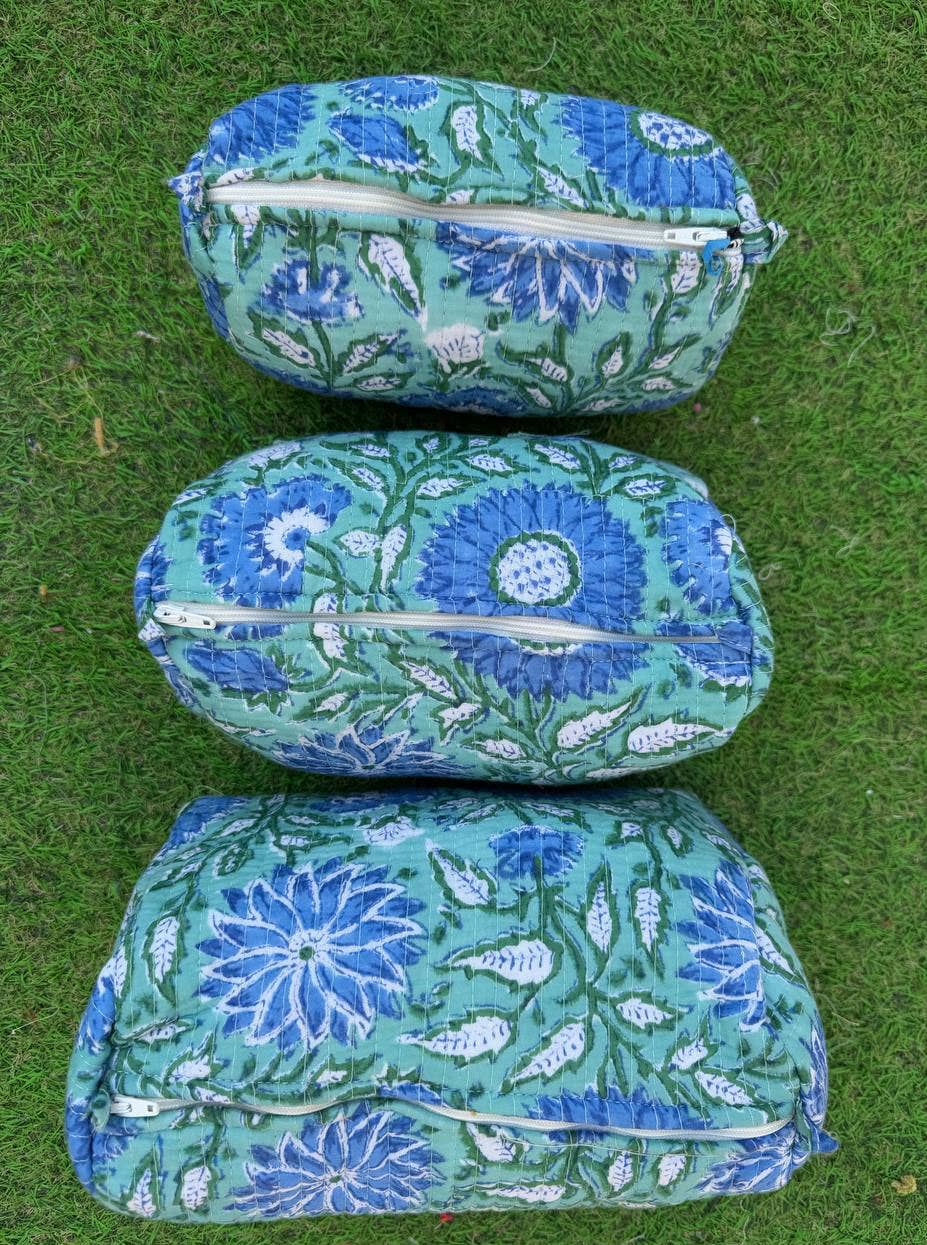 Sky Blue Block Printed Bag Indian Cotton Quilted Women Bags