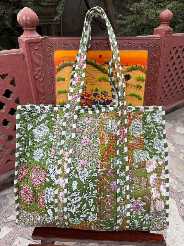 Machine Quilted Cotton Shopping Bags Patchwork Floral Print