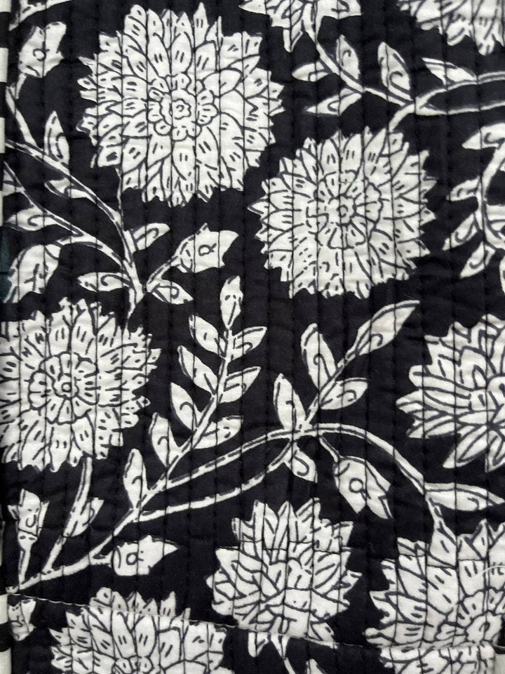 Black Cotton Women Floral Printed Bags Quilted Shopping Bags