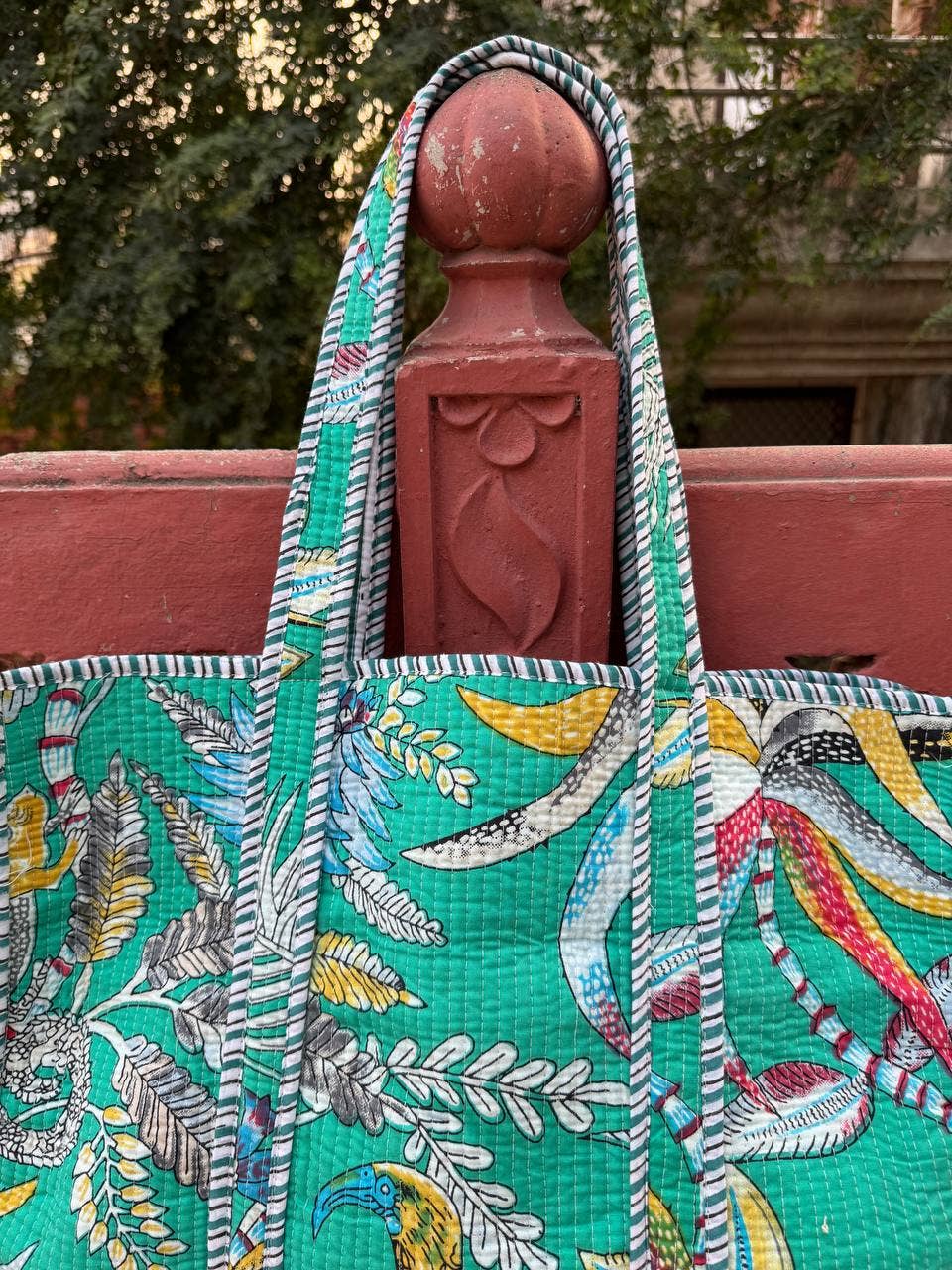 Bird Printed Bag Cotton Quilted Bag Market Bag Shopping Bags