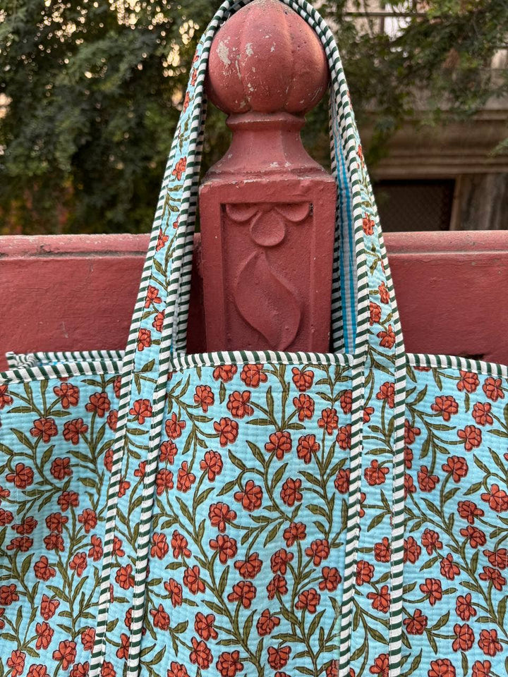 Small Floral Printed Bag Quilted Cotton Bag Tote Bag Travel