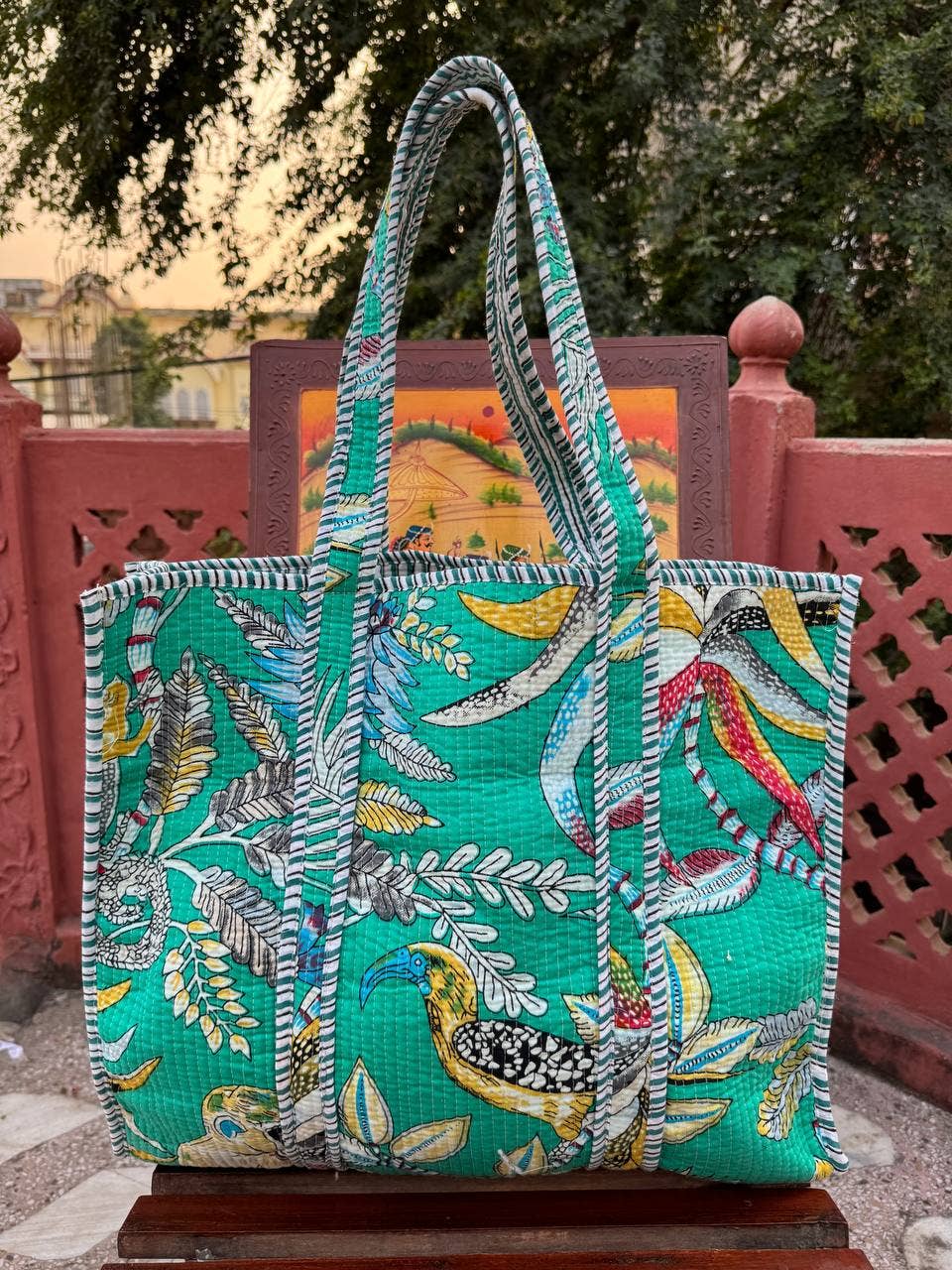 Bird Printed Bag Cotton Quilted Bag Market Bag Shopping Bags