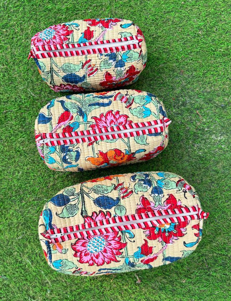 Colorful Floral Printed Bag Cotton Quilted Bag Toiletry Bags