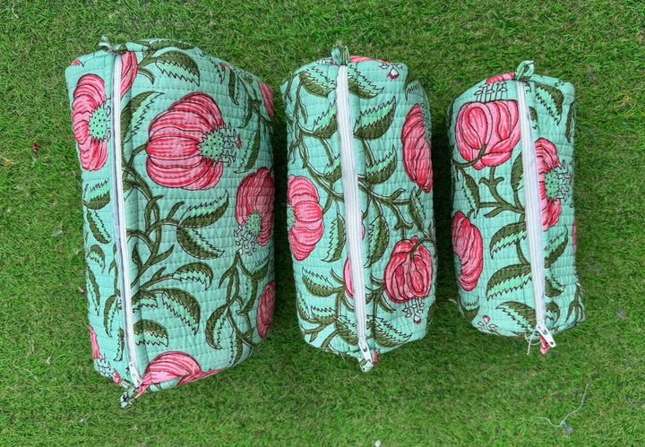 Stylish Bag Hand Block Print Quilted Cotton Bag Cosmetic Bag