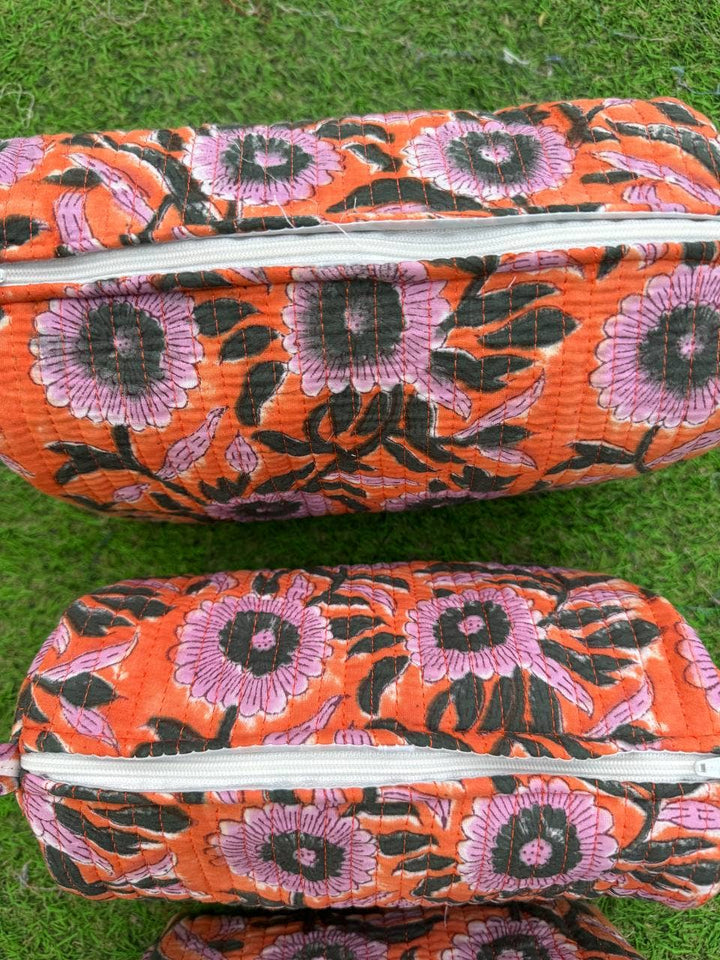 Cosmetic Bag Floral Print Indian Cotton Handmade Travel Bags