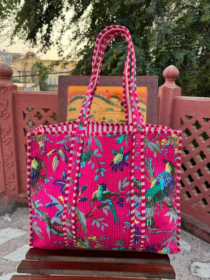 Bird Printed Bag Cotton Quilted Bag Market Bag Shopping Bags