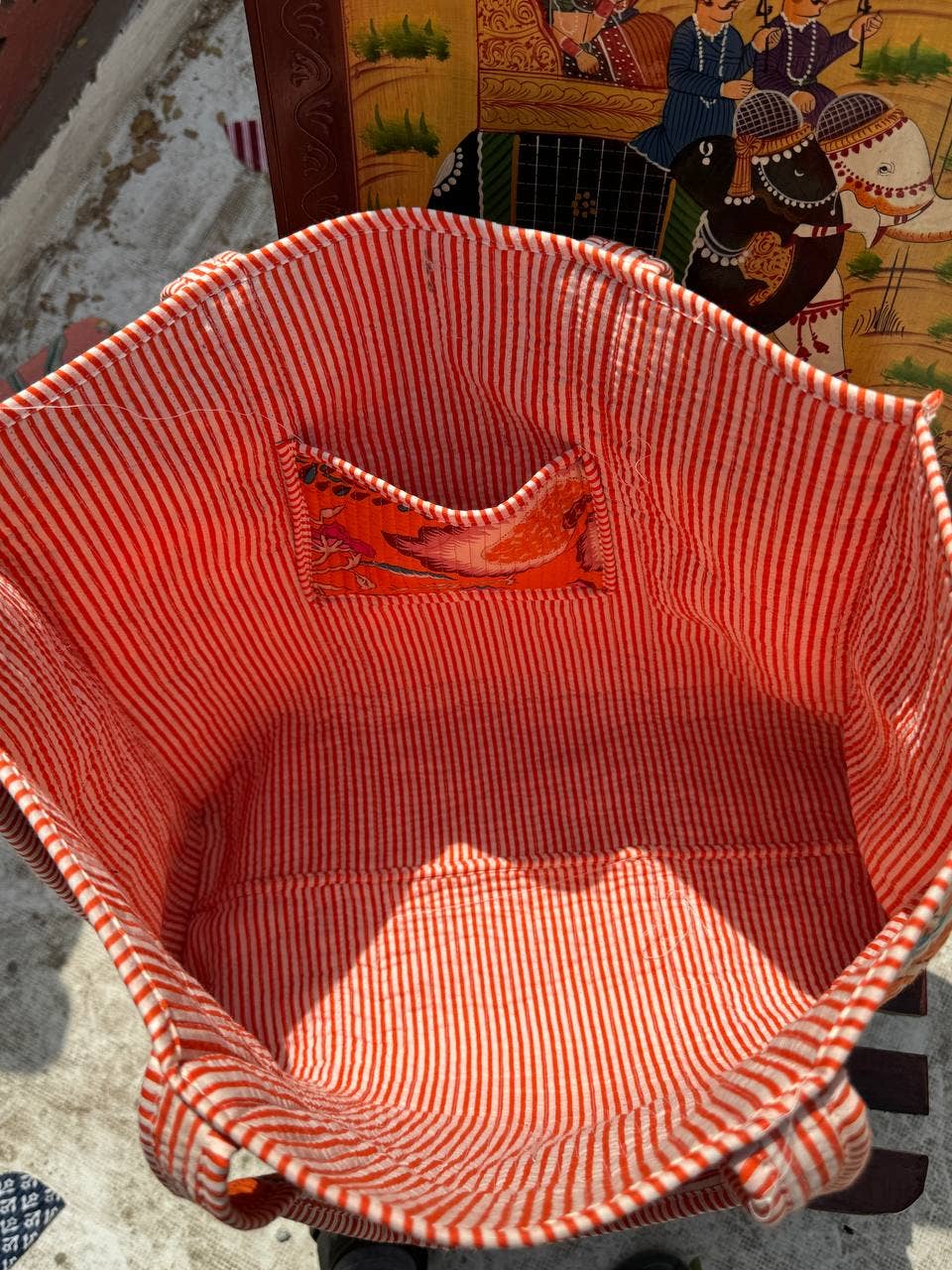 Orange Cotton Print Bag Quilted Bag Market Bag Shopping Bags