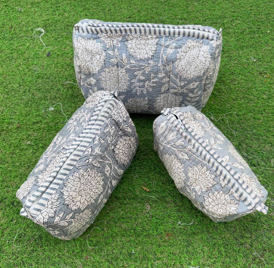Hand Block Print Cotton Cosmetic Bag Makeup Bag Quilted Bags