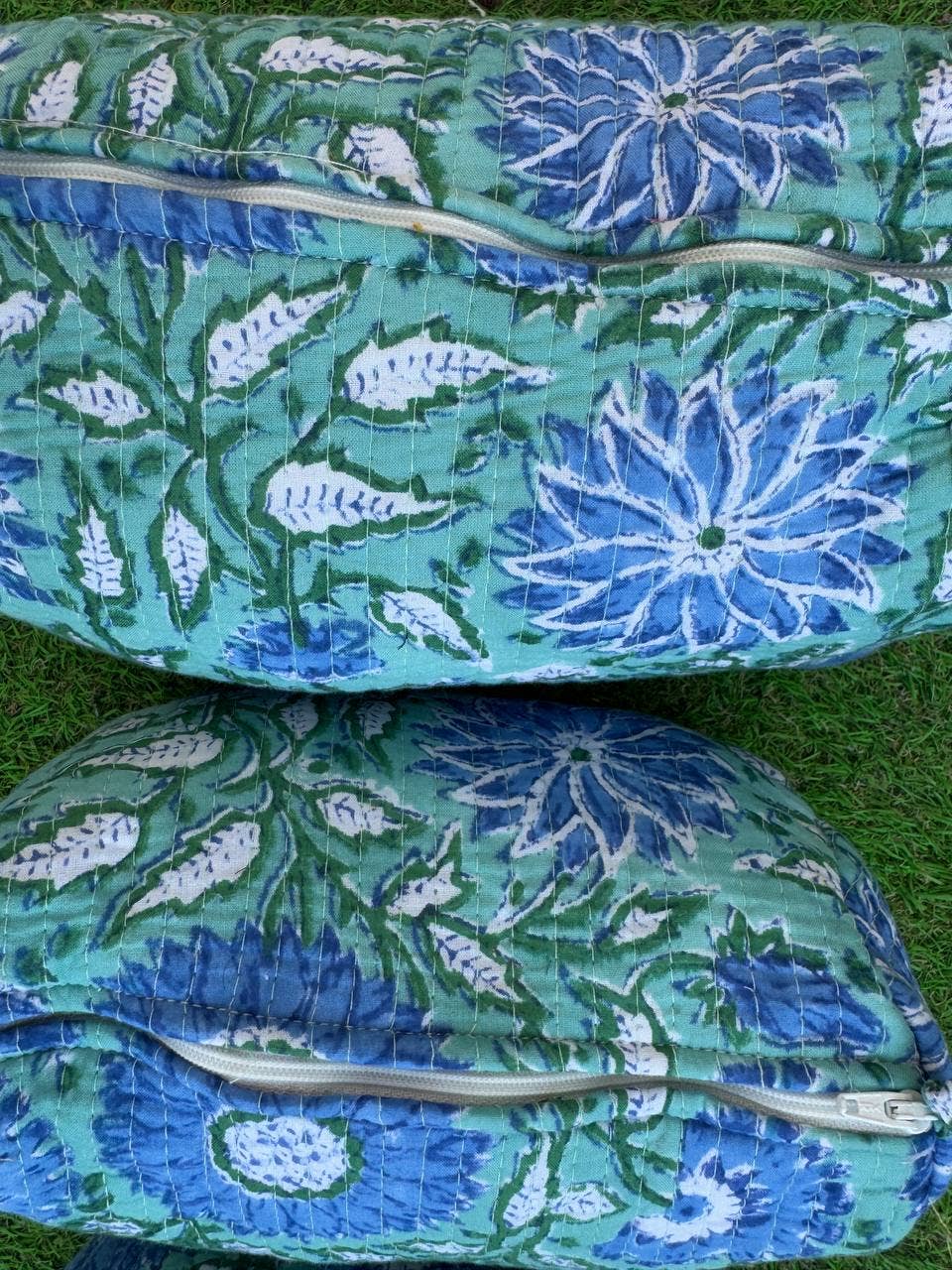 Sky Blue Block Printed Bag Indian Cotton Quilted Women Bags