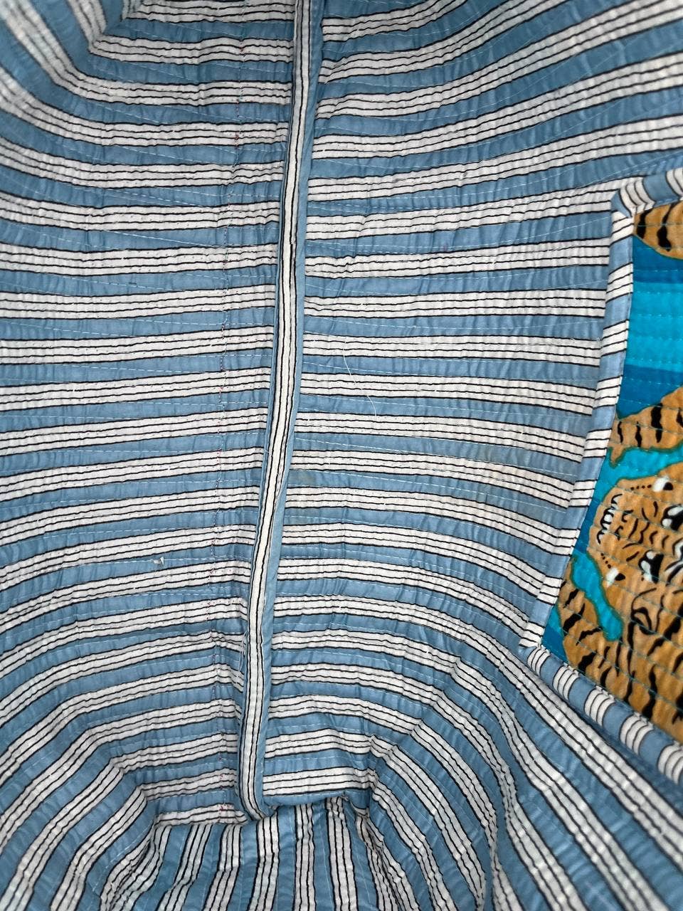 Sky Blue Tiger Printed Cotton Bag Quilted Shoulder Bag Tote