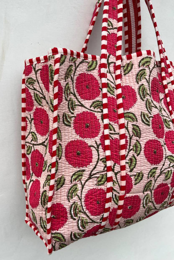 Women Shopping Bag Floral Printed Indian Cotton Quilted Bags