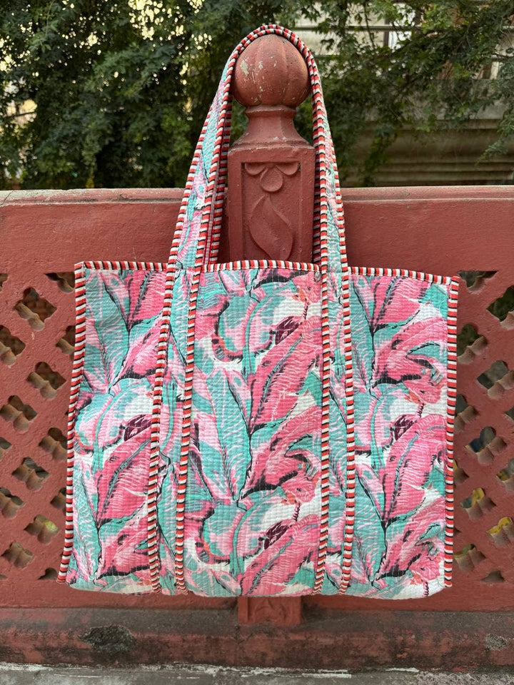 Leaf Printed Bag Quilted Bag Cotton Bag Beach Bag Makeup Bag