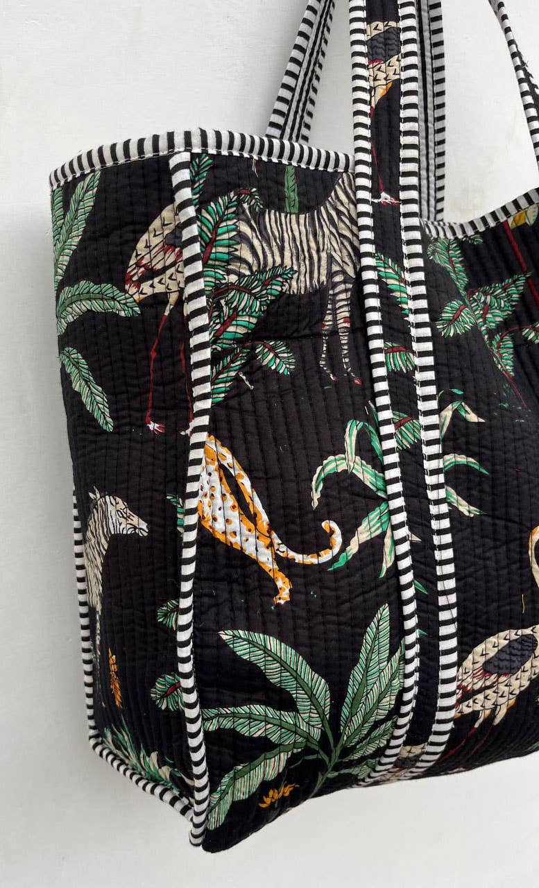 Jungle Printed Hand Bag Cotton Quilted Women Shoulder Bags