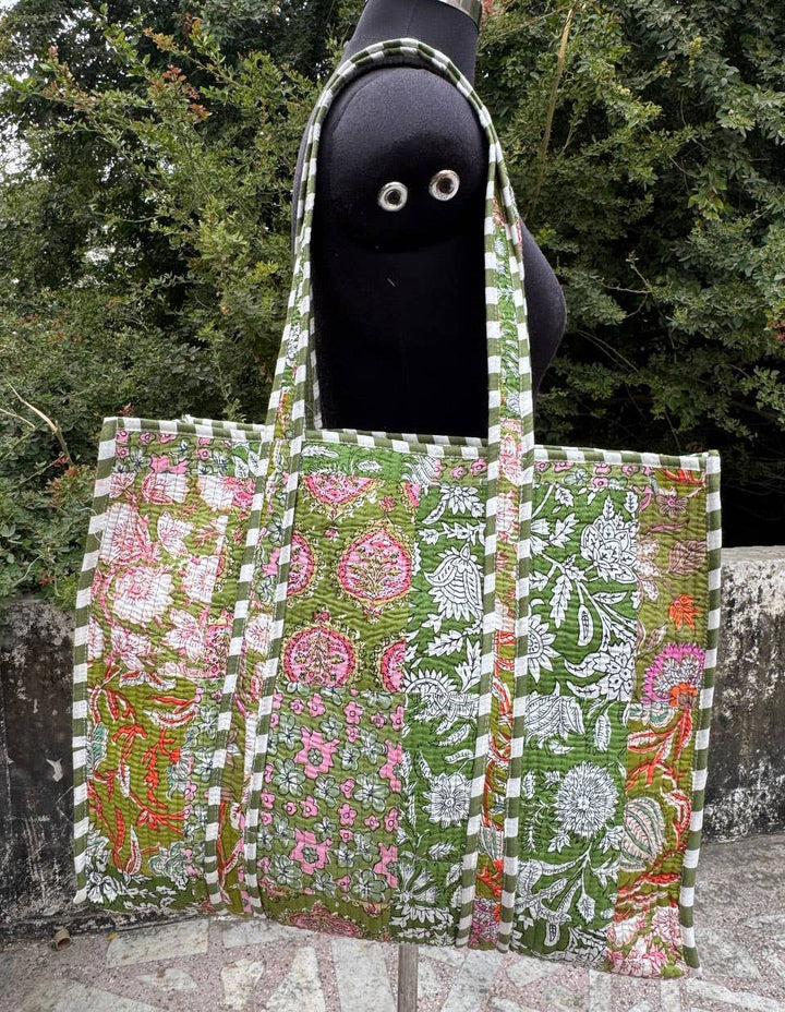 Machine Quilted Cotton Shopping Bags Patchwork Floral Print