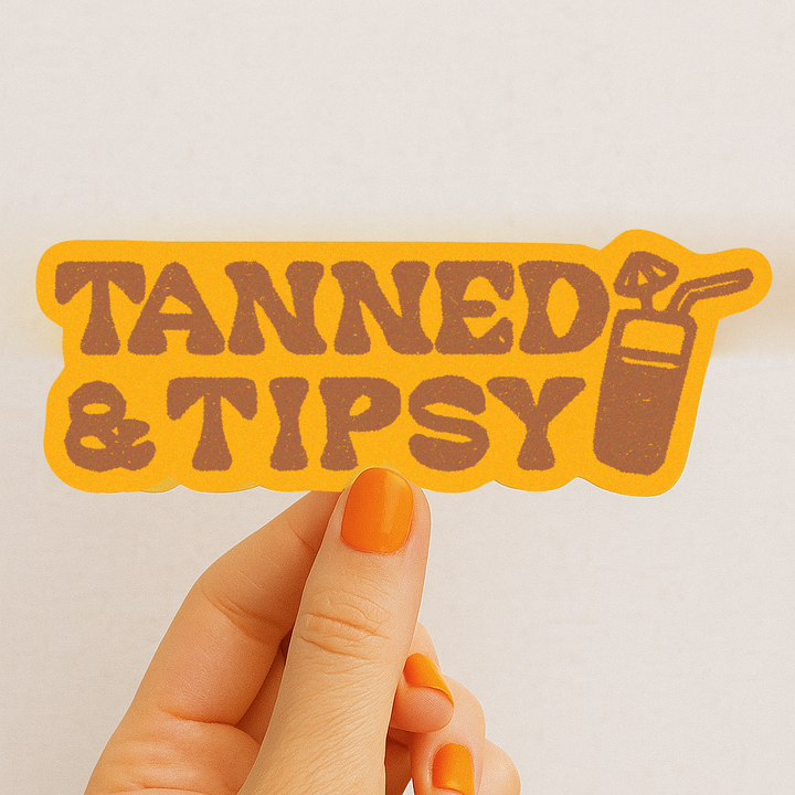 Tanned and Tipsy | Sassy Summer Cocktail Gift Sticker 4"