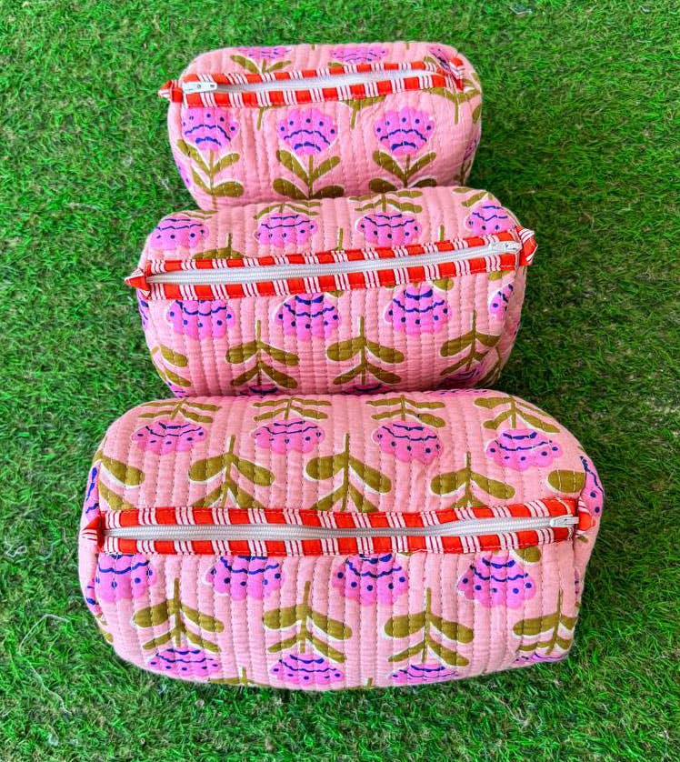 Small Floral Printed Bag Handmade Cotton Quilted Pouch Bags