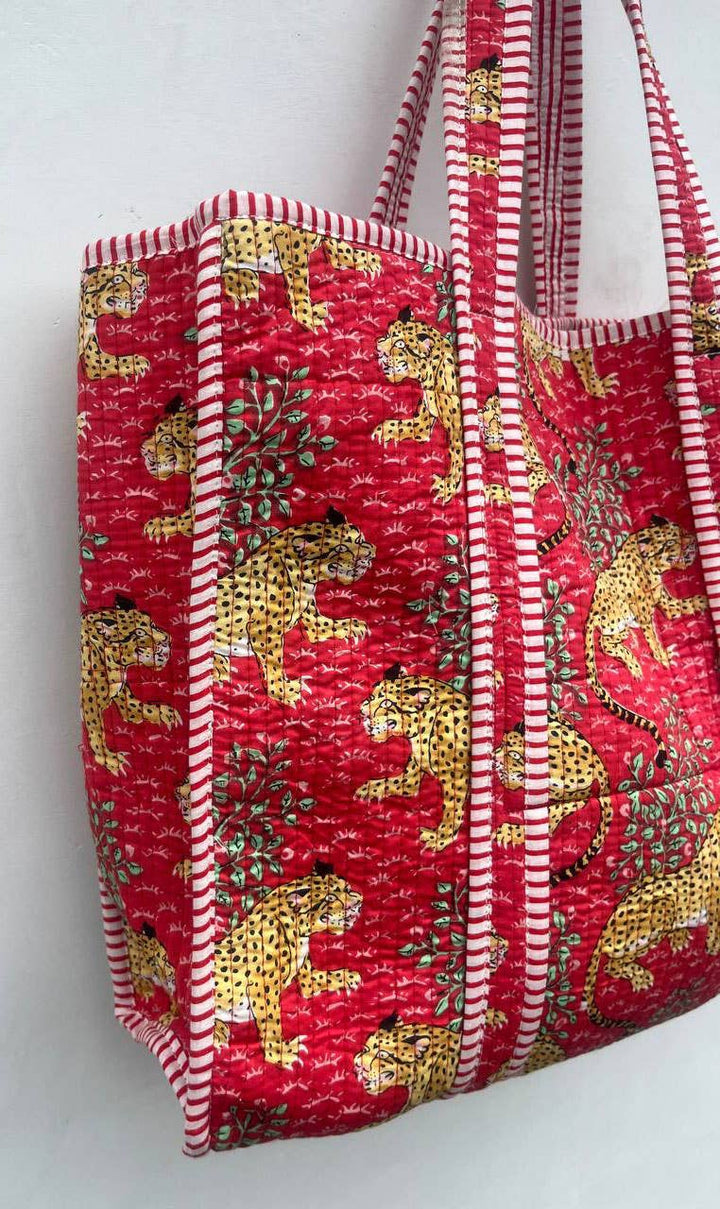 Tiger Printed Cotton Quilted Handbag Women Shoulder Bag Tote