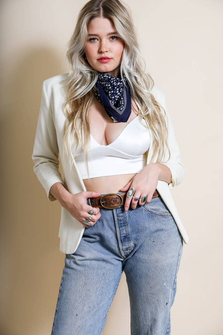 Cotton Field of Flowers Bandana - Muted Color Tones: Navy