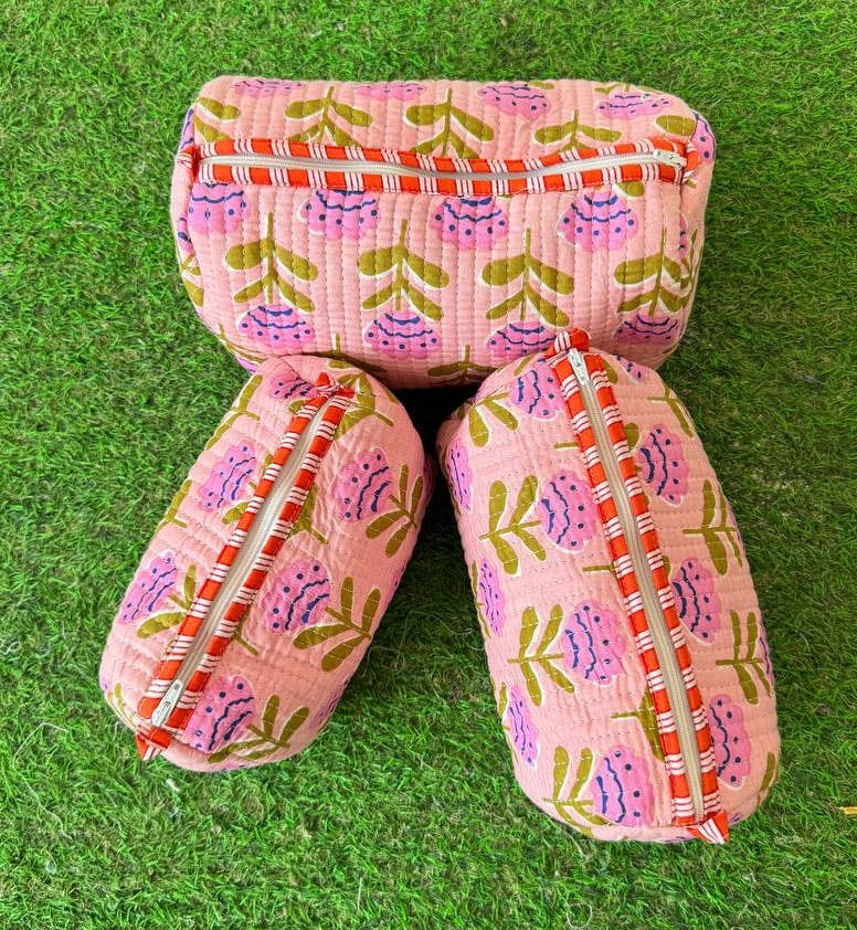 Small Floral Printed Bag Handmade Cotton Quilted Pouch Bags