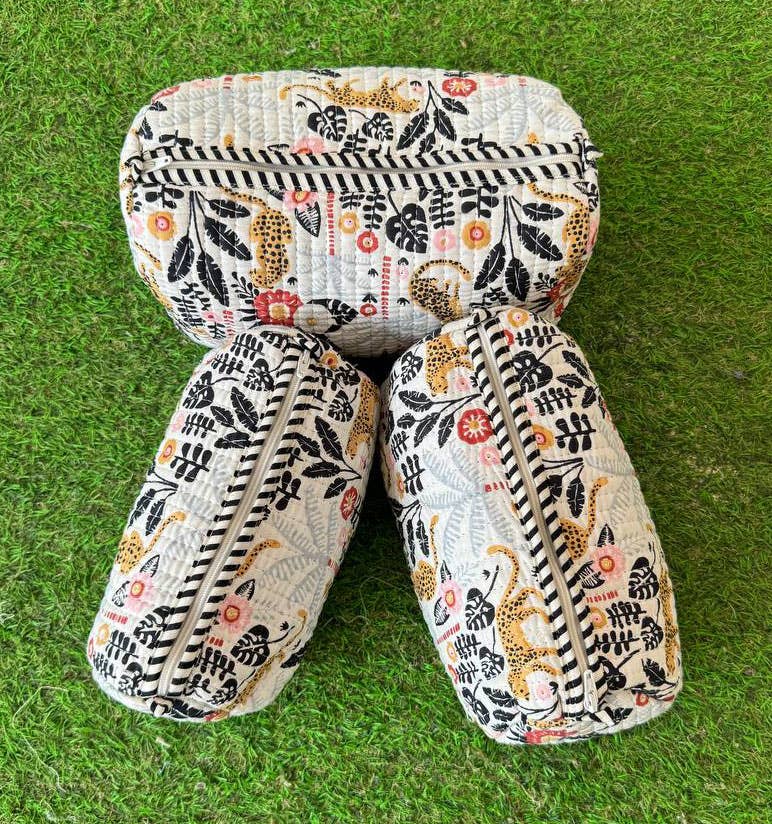 Handprinted Indian Cotton Cosmetic Bag Quilted Toiletry Bags