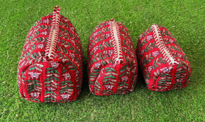 Block Print Cosmetic Bag Cotton Quilted Toiletry Women Bags
