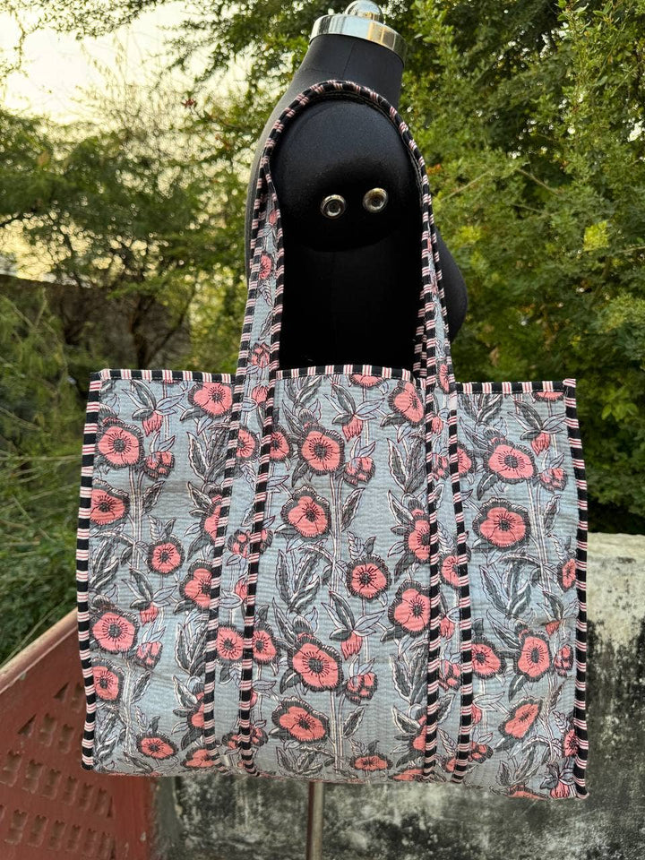 Indian Cotton Bag Shoulder Bag Floral Print Quilted Tote Bag