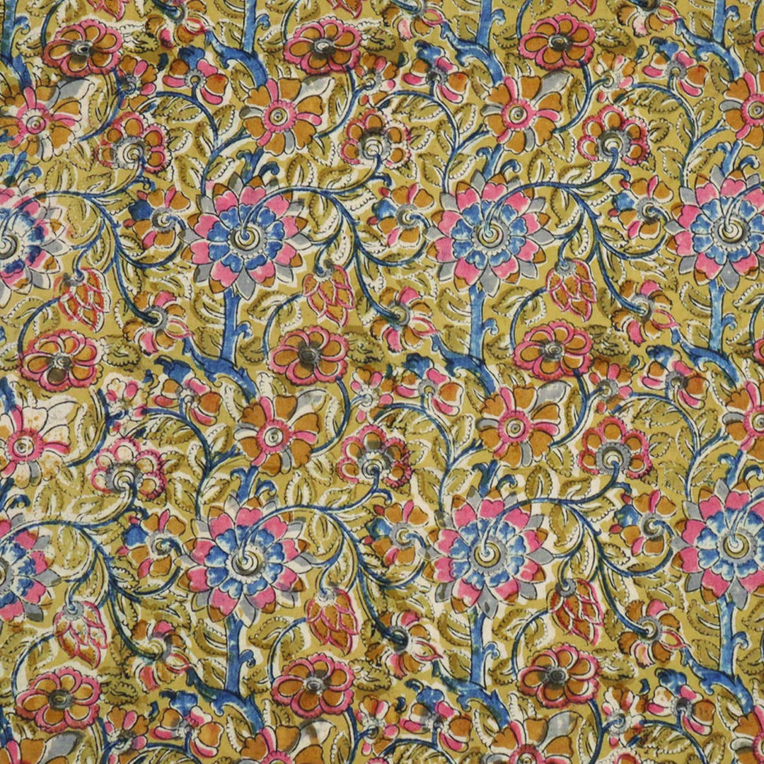 Kalamkari Cotton Bandana - Green Flowers (KK1428)