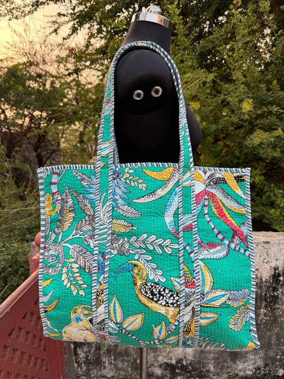 Bird Printed Bag Cotton Quilted Bag Market Bag Shopping Bags