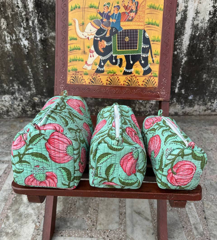 Stylish Bag Hand Block Print Quilted Cotton Bag Cosmetic Bag