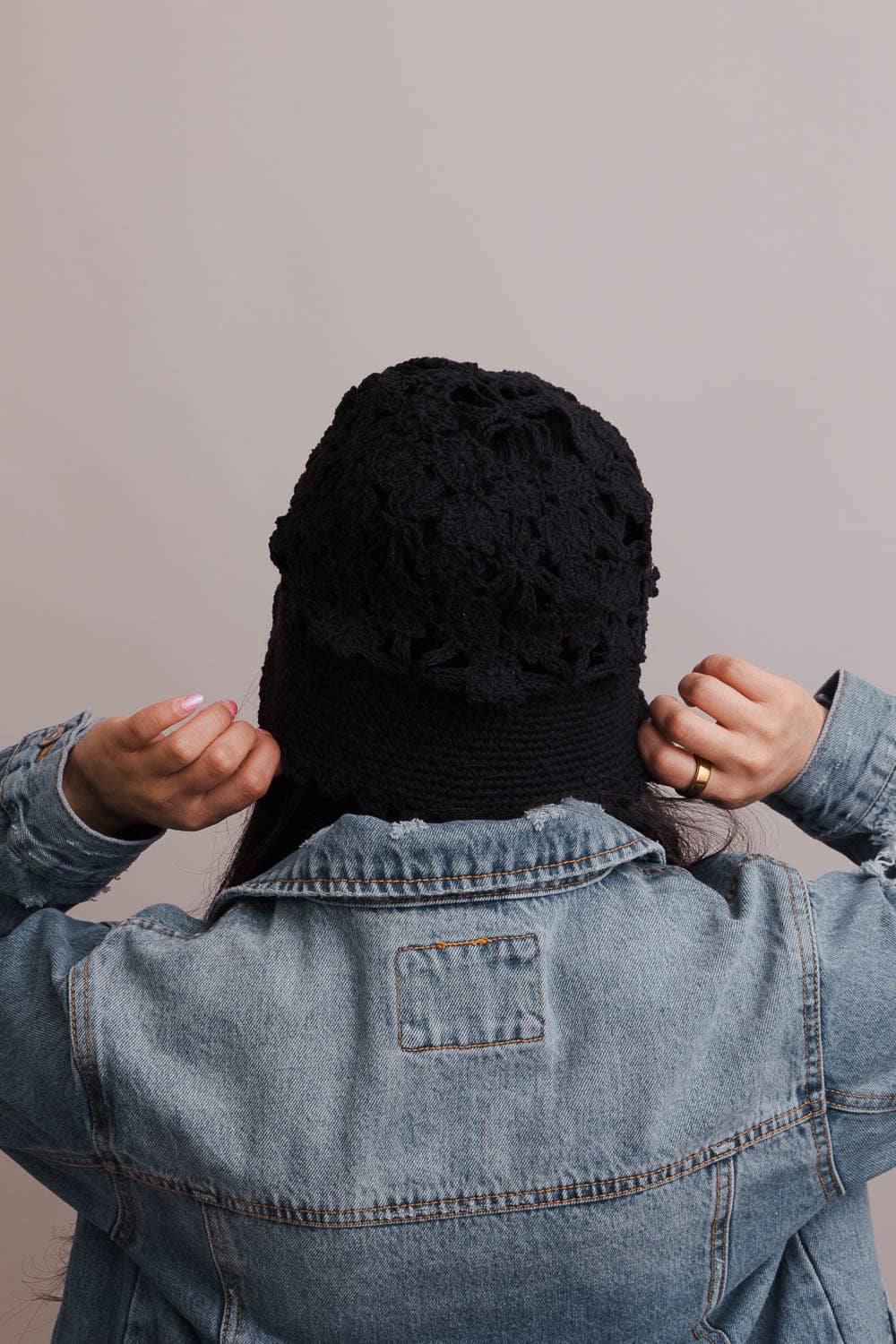 Floral Crochet Bucket Sun Hat: Taupe